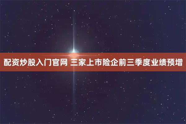 配资炒股入门官网 三家上市险企前三季度业绩预增