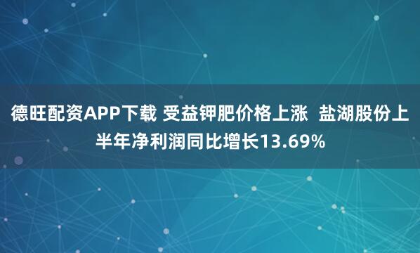 德旺配资APP下载 受益钾肥价格上涨  盐湖股份上半年净利润同比增长13.69%